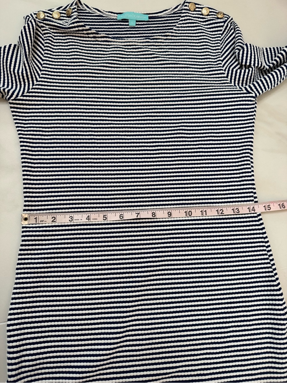 Melissa Odabash Agata Navy Stripe Long Sleeve Mini Dress L - Picture 11 of 15